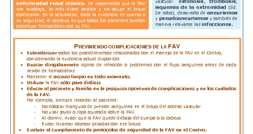 Cápsula informativa: Recomendaciones para la Seguridad de la Fístula Arteriovenosa