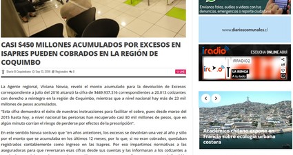 Casi $450 millones acomulados por excesos en isapres pueden ser cobrados en la región de Coquimbo